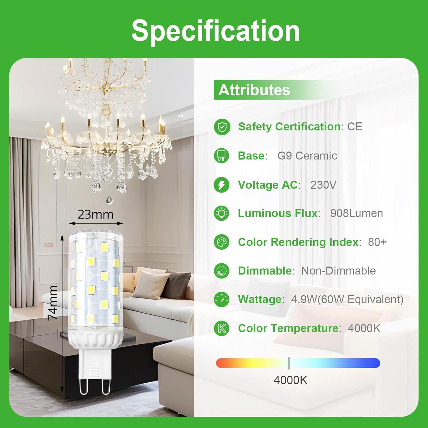 GY_LED_G9_4.9W_908lm_Product_Specifications