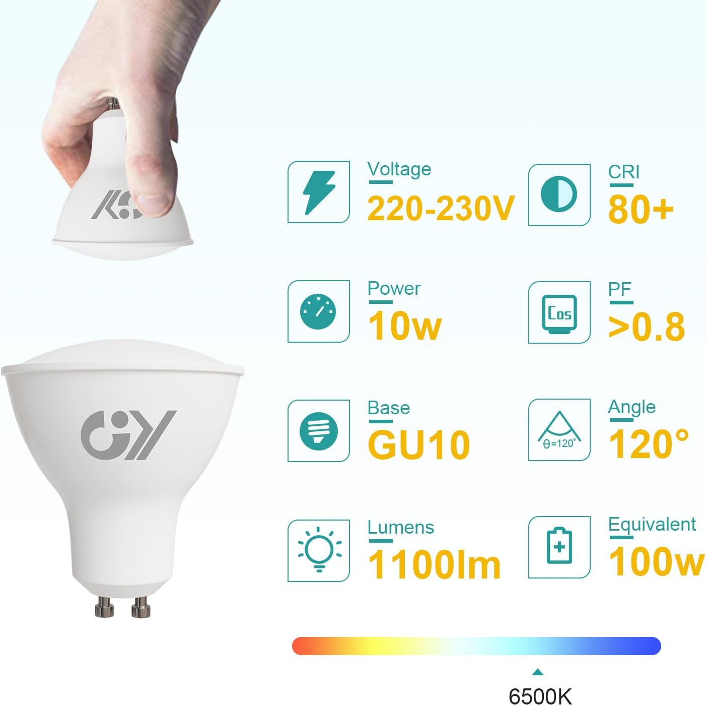 GY_LED_GU10_10W_1100lm_Product_Specifications