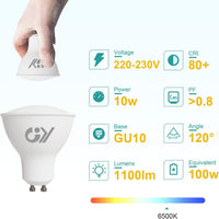 GY LED GU10 10W 1100lm Product Specifications